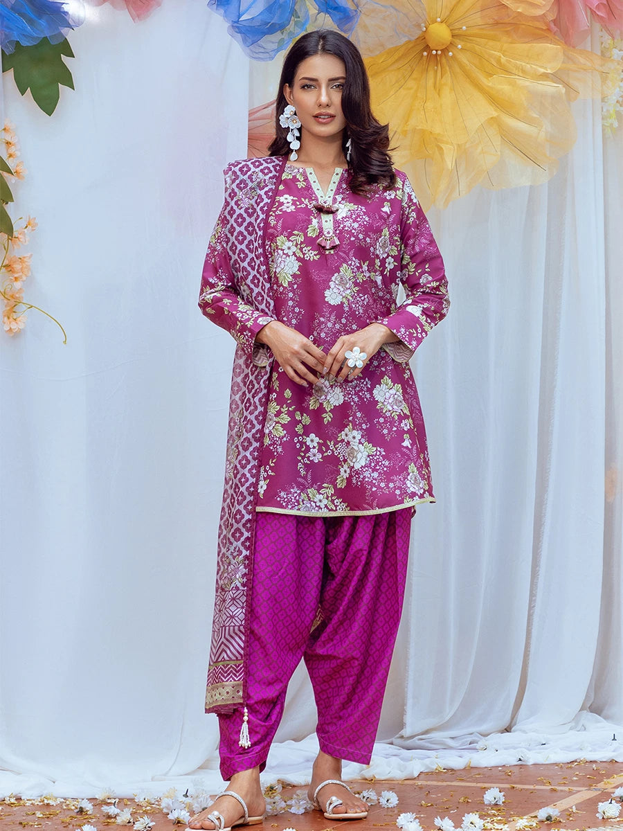 3PC Unstitched Printed Lawn Silk Suit (SI009) – SalitexOnline