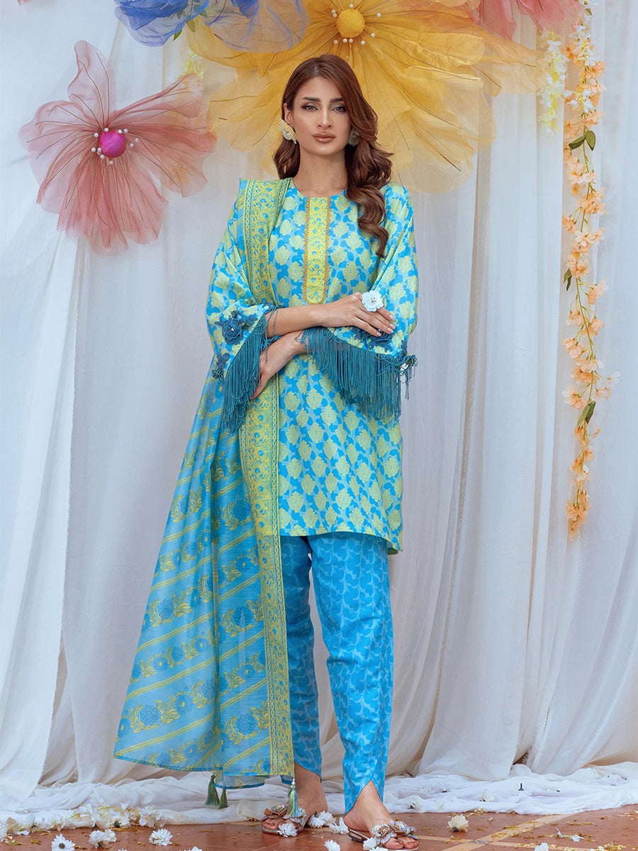 3pc Unstitched Printed Lawn Silk Suit – SalitexOnline