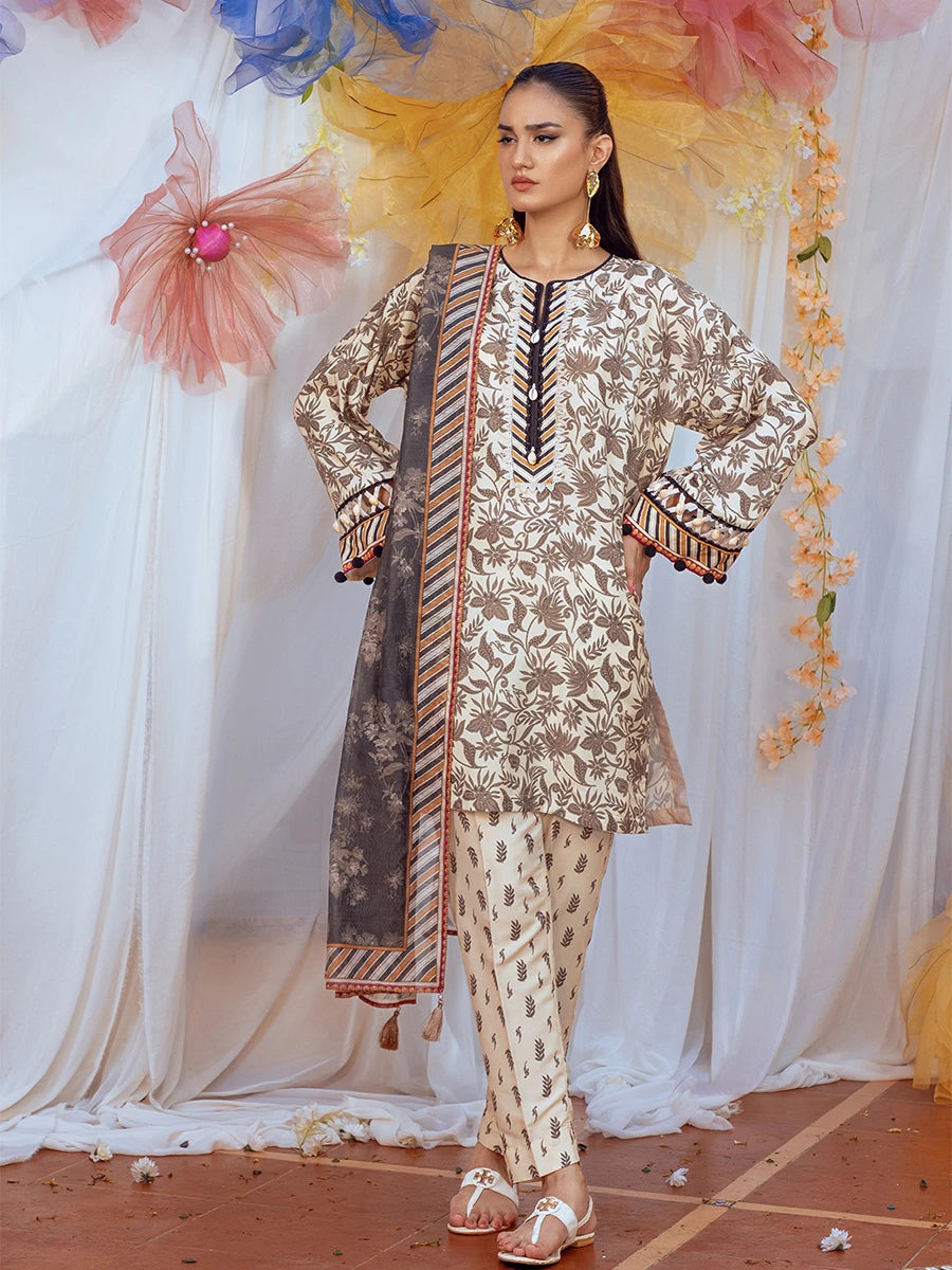 3PC Unstitched Printed Lawn Silk Suit – SalitexOnline