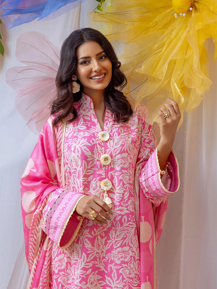 3pc Unstitched Printed Lawn Silk Suit SalitexOnline