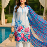 3PC Unstitched Printed Lawn Silk Suit (SUNS7ASI174)
