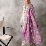 3pc Unstitched - Printed Lawn Silk Suit (ASI032)