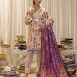 3pc Unstitched - Printed Lawn Silk Suit