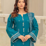 3PC Unstitched Cambric Embroidered Mukesh Dupatta SUIT (UNS7MK012)