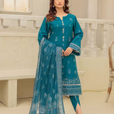 3PC Unstitched Cambric Embroidered Mukesh Dupatta SUIT (UNS7MK012)