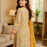3PC Unstitched Printed Lawn Silk Suit (SUNS7ASI173)