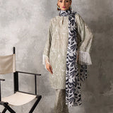 3pc Unstitched - Printed Lawn Silk Suit