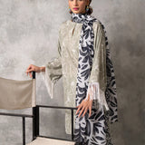 3pc Unstitched - Printed Lawn Silk Suit