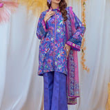 3pc Unstitched - Printed Lawn Silk Suit