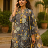 3PC Unstitched Printed Lawn Silk Suit (SUNS7ASI172)