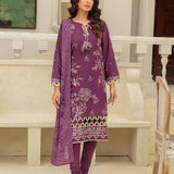 3PC Unstitched Cambric Embroidered Mukesh Dupatta SUIT (UNS7MK011)