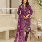 3PC Unstitched Cambric Embroidered Mukesh Dupatta SUIT (UNS7MK011)
