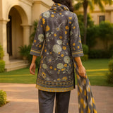3PC Unstitched Printed Lawn Silk Suit (SUNS7ASI172)