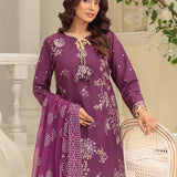 3PC Unstitched Cambric Embroidered Mukesh Dupatta SUIT (UNS7MK011)