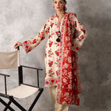 3pc Unstitched - Printed Lawn Silk Suit