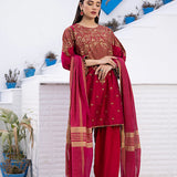 3Pc Stitched Cotton Net Embroidered Suit