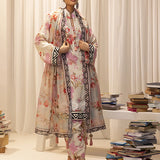 3pc Unstitched - Printed Lawn Silk Suit