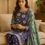 3PC Unstitched Printed Lawn Silk Suit (SUNS7ASI171)