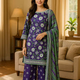 3PC Unstitched Printed Lawn Silk Suit (SUNS7ASI171)