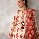 3pc Unstitched - Printed Lawn Silk Suit