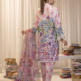 3pc Unstitched - Printed Lawn Silk Suit