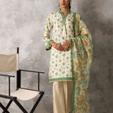 3pc Unstitched - Printed Lawn Silk Suit