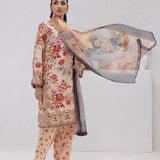 3pc Unstitched - Printed Lawn Silk Suit