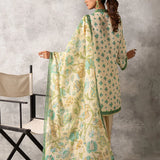 3pc Unstitched - Printed Lawn Silk Suit