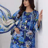 3pc Unstitched - Printed Lawn Silk Suit