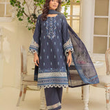 3PC Unstitched Cambric Embroidered Mukesh Dupatta SUIT (UNS7MK007)