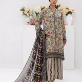 3pc Unstitched - Printed Lawn Silk Suit