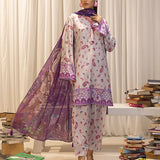 3pc Unstitched - Printed Lawn Silk Suit