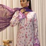 3pc Unstitched - Printed Lawn Silk Suit