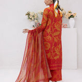 3pc Unstitched - Printed Lawn Silk Suit