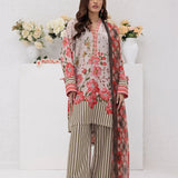 3pc Unstitched - Printed Lawn Silk Suit