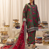 3pc Unstitched - Printed Lawn Silk Suit