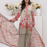 3pc Unstitched - Printed Lawn Silk Suit