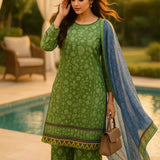 3PC Unstitched Printed Lawn Silk Suit (SUNS7ASI166)