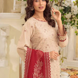 3PC Unstitched Cambric Embroidered Mukesh Dupatta SUIT (UNS7MK006)