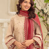 3PC Unstitched Cambric Embroidered Mukesh Dupatta SUIT (UNS7MK006)