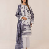 3PC STITCHED MONOCHROME PRINTED LAWN SILK SUIT