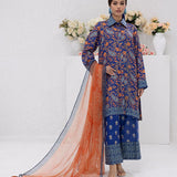 3pc Unstitched - Printed Lawn Silk Suit