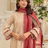 3PC Unstitched Cambric Embroidered Mukesh Dupatta SUIT (UNS7MK006)