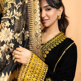 3PC Stitched Velvet Embroidered Suit (WP7L3PEF483)