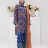 3pc Unstitched - Printed Lawn Silk Suit