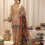 3pc Unstitched - Printed Lawn Silk Suit