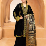 3PC Stitched Velvet Embroidered Suit (WP7L3PEF483)