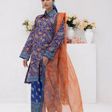 3pc Unstitched - Printed Lawn Silk Suit