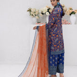 3pc Unstitched - Printed Lawn Silk Suit