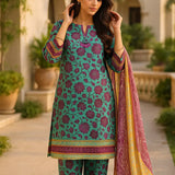 3PC Unstitched Printed Lawn Silk Suit (SUNS7ASI162)
